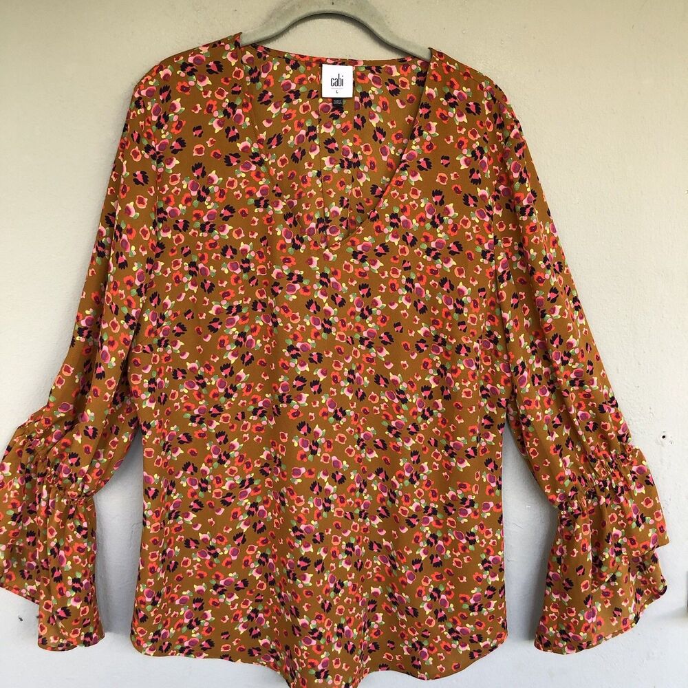 Cabi Blouse Womens L Ditsy Floral V Neck Bell Sleeve Whimsigoth Cottagecore Boho
